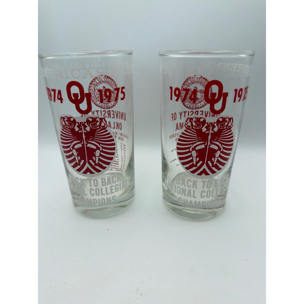 Vintage University of Oklahoma Sooners 1974 1975 National Champions Glasses Pair